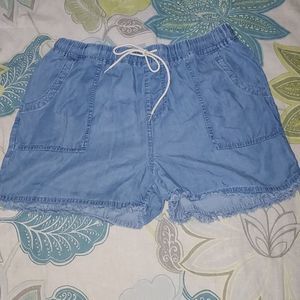 Women's Light Blue Drawstring Chambray Shorts